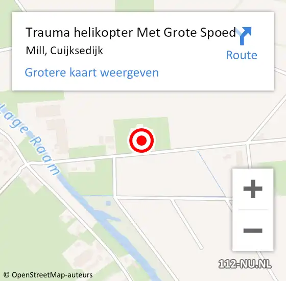 Locatie op kaart van de 112 melding: Trauma helikopter Met Grote Spoed Naar Mill, Cuijksedijk op 28 november 2024 09:51