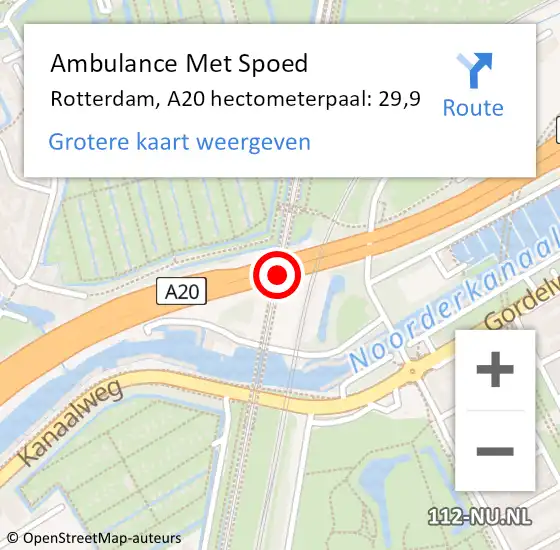 Locatie op kaart van de 112 melding: Ambulance Met Spoed Naar Rotterdam, A20 hectometerpaal: 29,9 op 28 november 2024 09:53