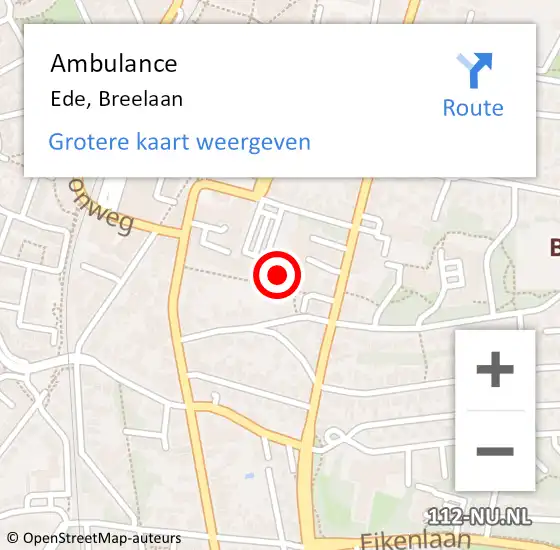 Locatie op kaart van de 112 melding: Ambulance Ede, Breelaan op 28 november 2024 10:21