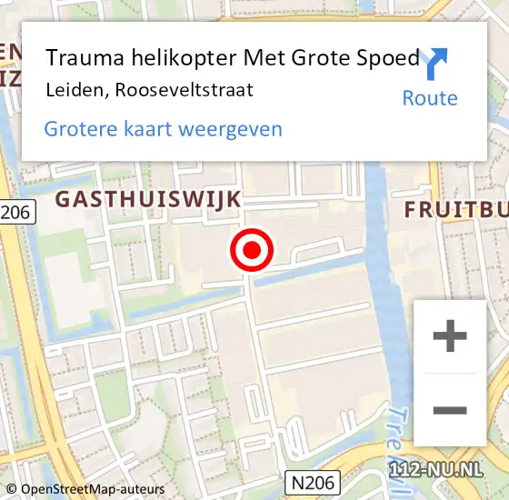 Locatie op kaart van de 112 melding: Trauma helikopter Met Grote Spoed Naar Leiden, Rooseveltstraat op 28 november 2024 10:21