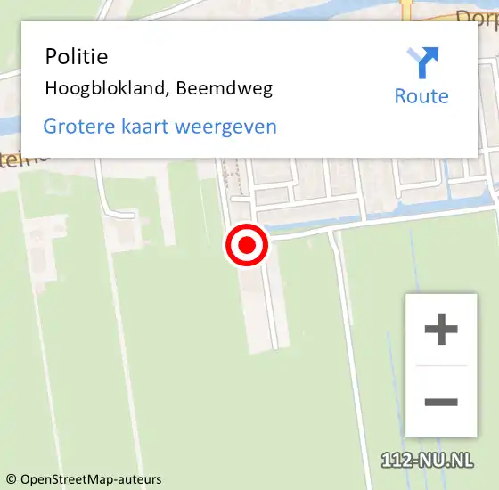 Locatie op kaart van de 112 melding: Politie Hoogblokland, Beemdweg op 28 november 2024 10:35