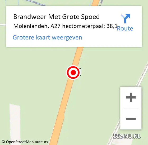 Locatie op kaart van de 112 melding: Brandweer Met Grote Spoed Naar Molenlanden, A27 hectometerpaal: 38,1 op 28 november 2024 10:38