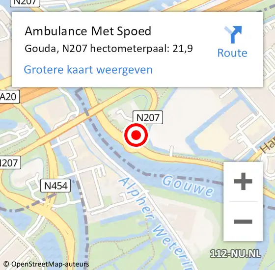 Locatie op kaart van de 112 melding: Ambulance Met Spoed Naar Gouda, N207 hectometerpaal: 21,9 op 28 november 2024 10:39