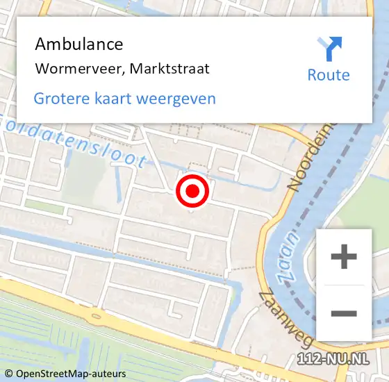 Locatie op kaart van de 112 melding: Ambulance Wormerveer, Marktstraat op 28 november 2024 10:49