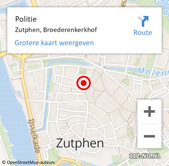 Locatie op kaart van de 112 melding: Politie Zutphen, Broederenkerkhof op 28 november 2024 11:26