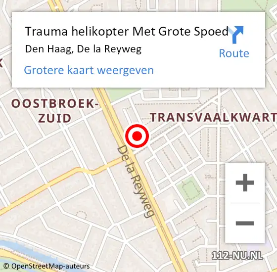 Locatie op kaart van de 112 melding: Trauma helikopter Met Grote Spoed Naar Den Haag, De la Reyweg op 28 november 2024 11:52