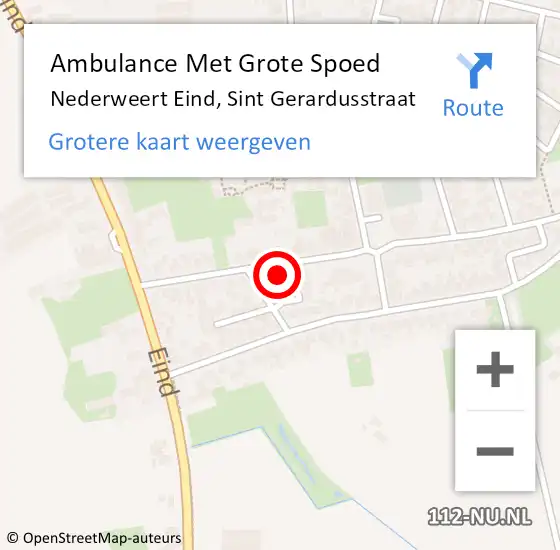 Locatie op kaart van de 112 melding: Ambulance Met Grote Spoed Naar Nederweert Eind, Sint Gerardusstraat op 28 november 2024 12:02