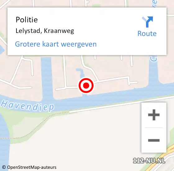 Locatie op kaart van de 112 melding: Politie Lelystad, Kraanweg op 28 november 2024 12:25