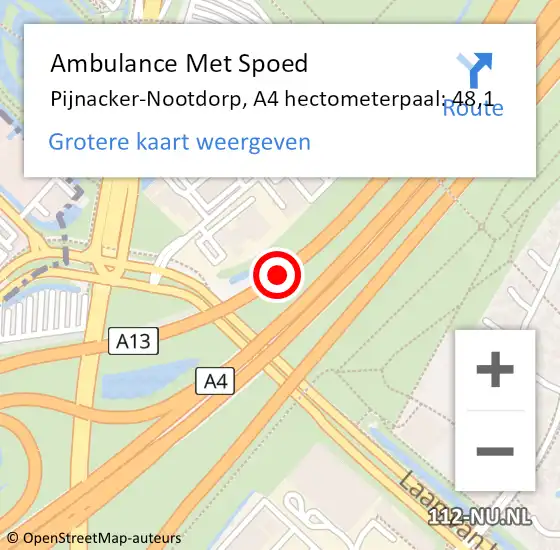 Locatie op kaart van de 112 melding: Ambulance Met Spoed Naar Pijnacker-Nootdorp, A4 hectometerpaal: 48,1 op 28 november 2024 13:19