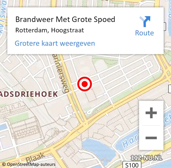 Locatie op kaart van de 112 melding: Brandweer Met Grote Spoed Naar Rotterdam, Hoogstraat op 28 november 2024 13:20