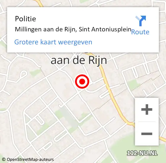 Locatie op kaart van de 112 melding: Politie Millingen aan de Rijn, Sint Antoniusplein op 28 november 2024 13:29