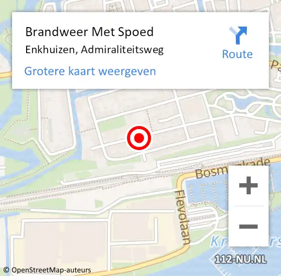 Locatie op kaart van de 112 melding: Brandweer Met Spoed Naar Enkhuizen, Admiraliteitsweg op 28 november 2024 13:30