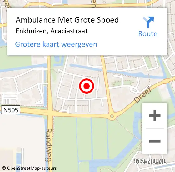 Locatie op kaart van de 112 melding: Ambulance Met Grote Spoed Naar Enkhuizen, Acaciastraat op 28 november 2024 13:37