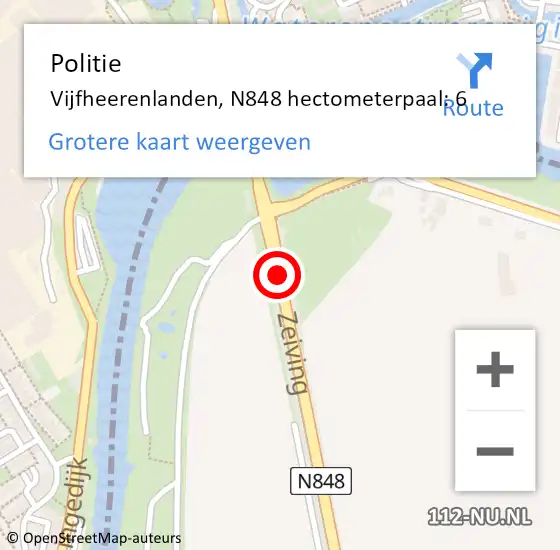 Locatie op kaart van de 112 melding: Politie Vijfheerenlanden, N848 hectometerpaal: 6 op 28 november 2024 14:11