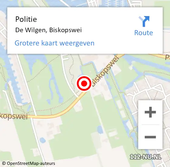 Locatie op kaart van de 112 melding: Politie De Wilgen, Biskopswei op 28 november 2024 14:11