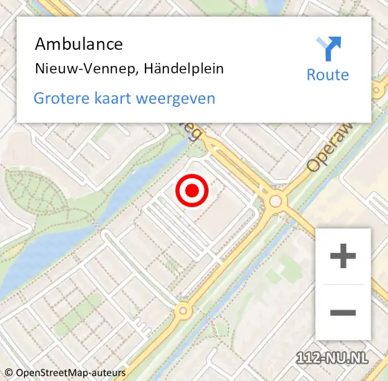 Locatie op kaart van de 112 melding: Ambulance Nieuw-Vennep, Händelplein op 28 november 2024 14:16