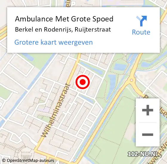 Locatie op kaart van de 112 melding: Ambulance Met Grote Spoed Naar Berkel en Rodenrijs, Ruijterstraat op 28 november 2024 14:24