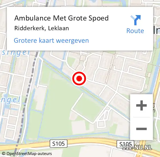 Locatie op kaart van de 112 melding: Ambulance Met Grote Spoed Naar Ridderkerk, Leklaan op 28 november 2024 14:32