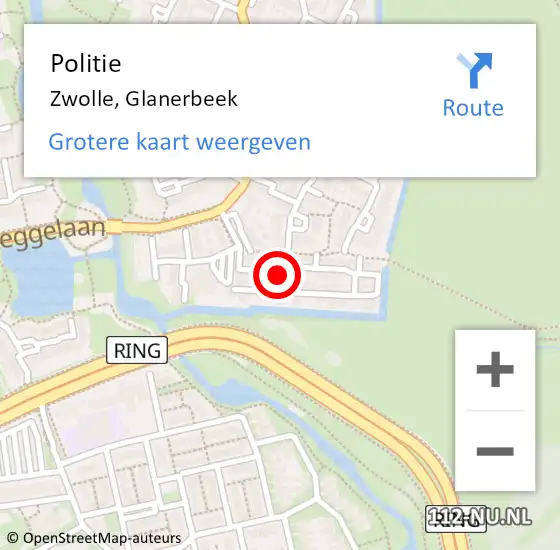 Locatie op kaart van de 112 melding: Politie Zwolle, Glanerbeek op 28 november 2024 14:50