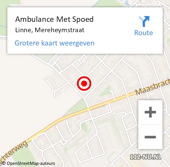 Locatie op kaart van de 112 melding: Ambulance Met Spoed Naar Linne, Mereheymstraat op 19 oktober 2013 03:18