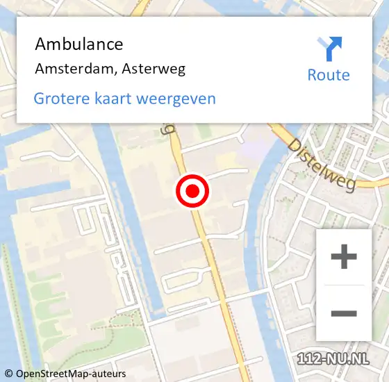 Locatie op kaart van de 112 melding: Ambulance Amsterdam, Asterweg op 28 november 2024 15:05