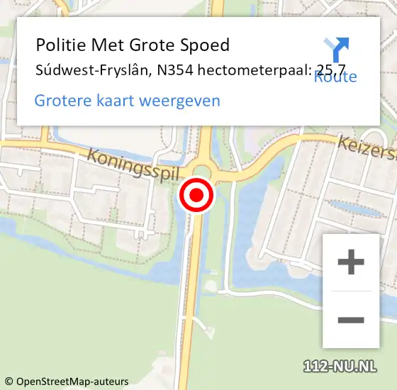 Locatie op kaart van de 112 melding: Politie Met Grote Spoed Naar Súdwest-Fryslân, N354 hectometerpaal: 25,7 op 28 november 2024 15:18