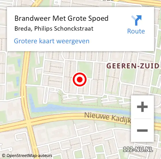 Locatie op kaart van de 112 melding: Brandweer Met Grote Spoed Naar Breda, Philips Schonckstraat op 28 november 2024 15:28