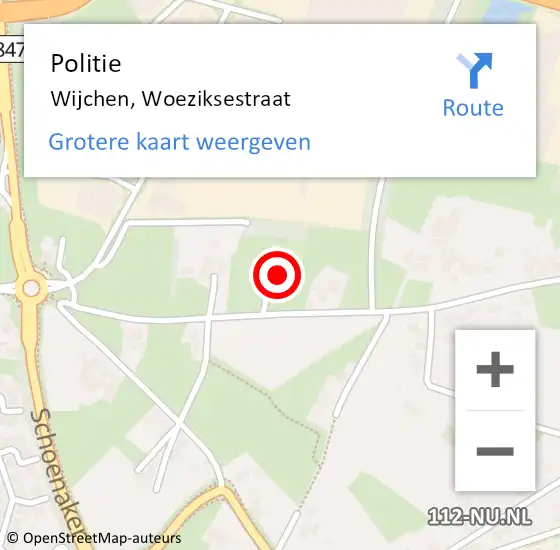 Locatie op kaart van de 112 melding: Politie Wijchen, Woeziksestraat op 28 november 2024 15:55