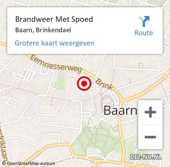 Locatie op kaart van de 112 melding: Brandweer Met Spoed Naar Baarn, Brinkendael op 28 november 2024 16:07