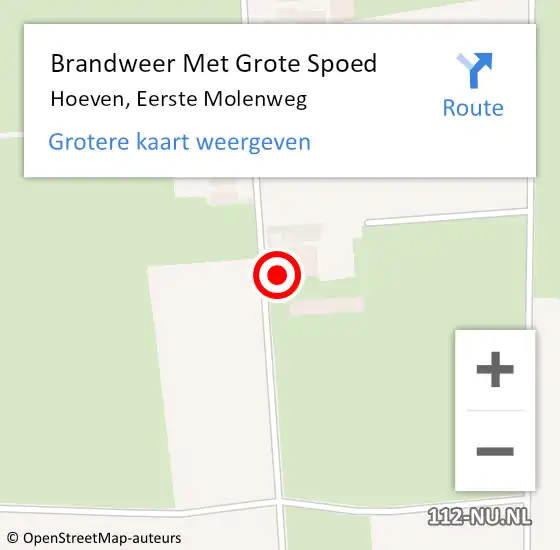 Locatie op kaart van de 112 melding: Brandweer Met Grote Spoed Naar Hoeven, Eerste Molenweg op 28 november 2024 16:15