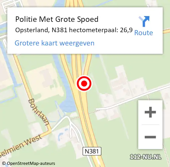 Locatie op kaart van de 112 melding: Politie Met Grote Spoed Naar Opsterland, N381 hectometerpaal: 26,9 op 28 november 2024 16:16