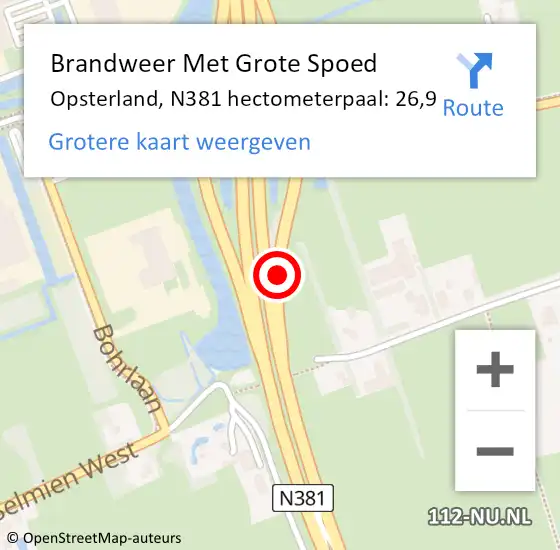 Locatie op kaart van de 112 melding: Brandweer Met Grote Spoed Naar Opsterland, N381 hectometerpaal: 26,9 op 28 november 2024 16:17