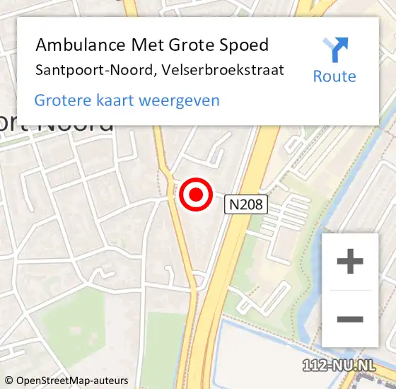 Locatie op kaart van de 112 melding: Ambulance Met Grote Spoed Naar Santpoort-Noord, Velserbroekstraat op 28 november 2024 16:29