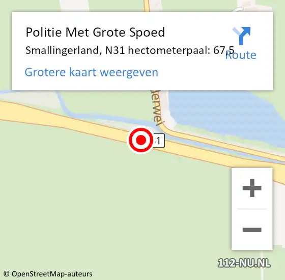 Locatie op kaart van de 112 melding: Politie Met Grote Spoed Naar Smallingerland, N31 hectometerpaal: 67,5 op 28 november 2024 17:19