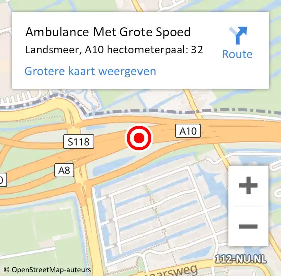 Locatie op kaart van de 112 melding: Ambulance Met Grote Spoed Naar Landsmeer, A10 hectometerpaal: 32 op 28 november 2024 17:19