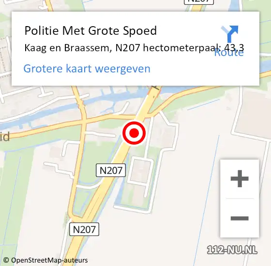 Locatie op kaart van de 112 melding: Politie Met Grote Spoed Naar Kaag en Braassem, N207 hectometerpaal: 43,3 op 28 november 2024 17:20