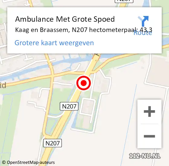 Locatie op kaart van de 112 melding: Ambulance Met Grote Spoed Naar Kaag en Braassem, N207 hectometerpaal: 43,3 op 28 november 2024 17:20