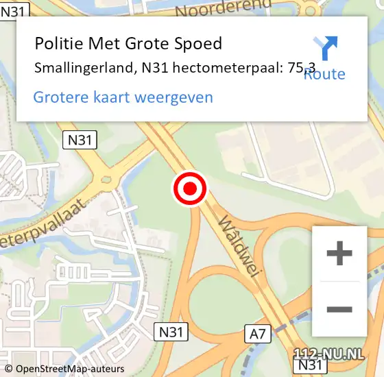 Locatie op kaart van de 112 melding: Politie Met Grote Spoed Naar Smallingerland, N31 hectometerpaal: 75,3 op 28 november 2024 17:25