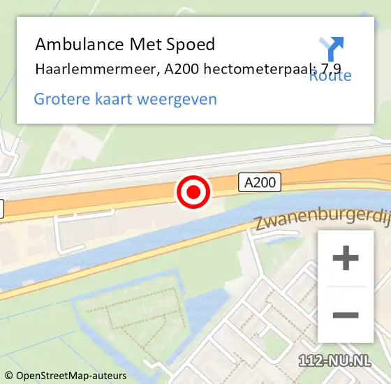 Locatie op kaart van de 112 melding: Ambulance Met Spoed Naar Haarlemmermeer, A200 hectometerpaal: 7,9 op 28 november 2024 17:33