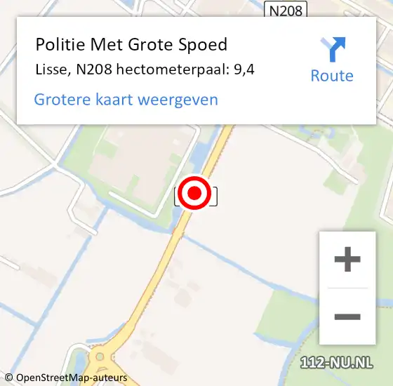 Locatie op kaart van de 112 melding: Politie Met Grote Spoed Naar Lisse, N208 hectometerpaal: 9,4 op 28 november 2024 17:37