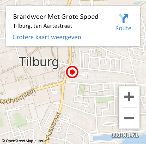 Locatie op kaart van de 112 melding: Brandweer Met Grote Spoed Naar Tilburg, Jan Aartestraat op 28 november 2024 17:43