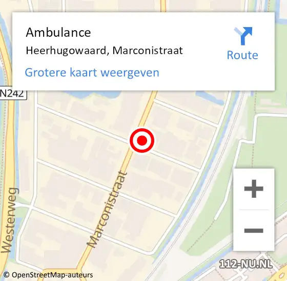 Locatie op kaart van de 112 melding: Ambulance Heerhugowaard, Marconistraat op 28 november 2024 17:44