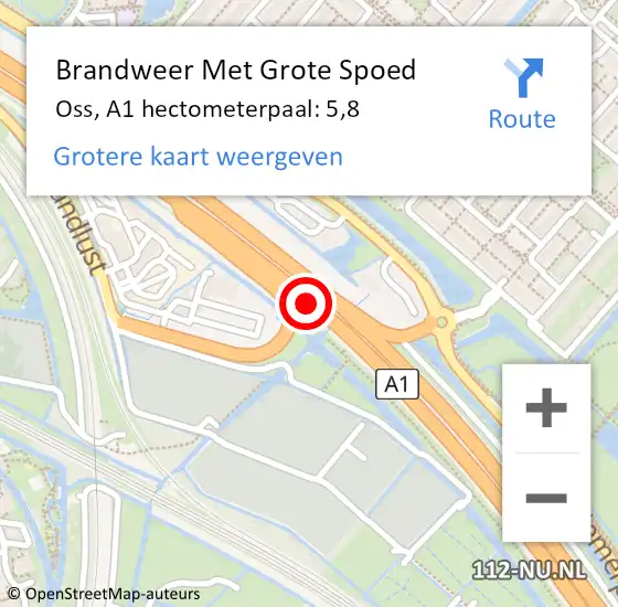 Locatie op kaart van de 112 melding: Brandweer Met Grote Spoed Naar Oss, A1 hectometerpaal: 5,8 op 28 november 2024 17:47