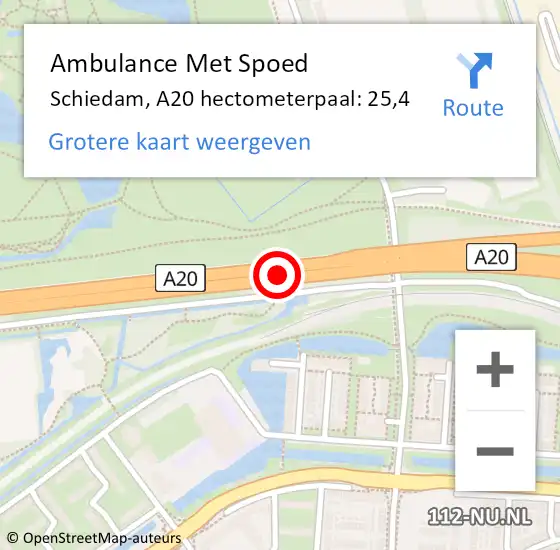 Locatie op kaart van de 112 melding: Ambulance Met Spoed Naar Schiedam, A20 hectometerpaal: 25,4 op 28 november 2024 17:54