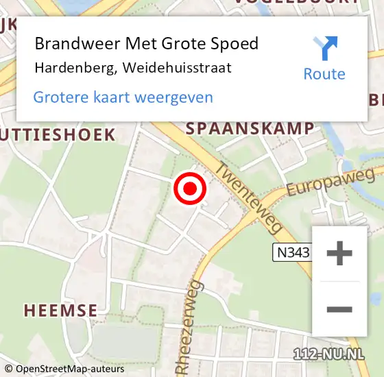 Locatie op kaart van de 112 melding: Brandweer Met Grote Spoed Naar Hardenberg, Weidehuisstraat op 28 november 2024 18:07