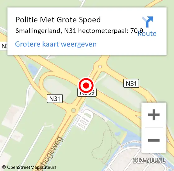 Locatie op kaart van de 112 melding: Politie Met Grote Spoed Naar Smallingerland, N31 hectometerpaal: 70,9 op 28 november 2024 18:09