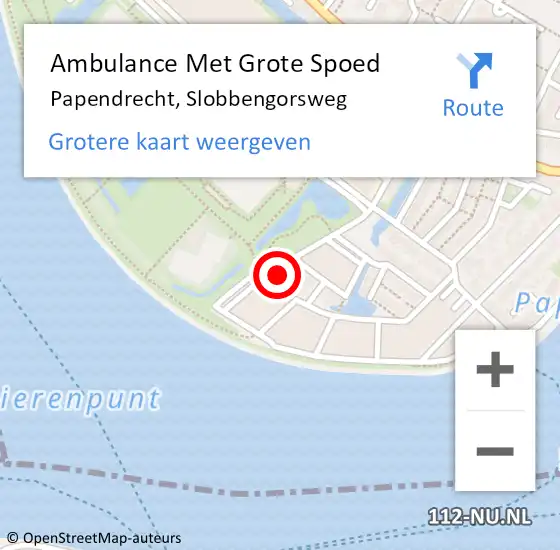 Locatie op kaart van de 112 melding: Ambulance Met Grote Spoed Naar Papendrecht, Slobbengorsweg op 28 november 2024 18:26