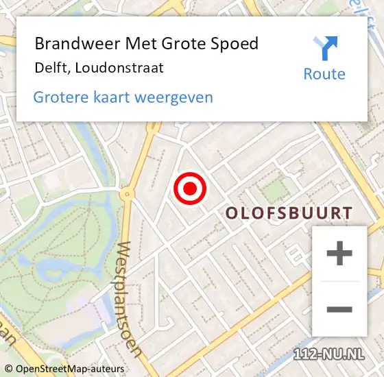 Locatie op kaart van de 112 melding: Brandweer Met Grote Spoed Naar Delft, Loudonstraat op 28 november 2024 18:38