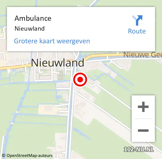 Locatie op kaart van de 112 melding: Ambulance Nieuwland op 28 november 2024 18:55