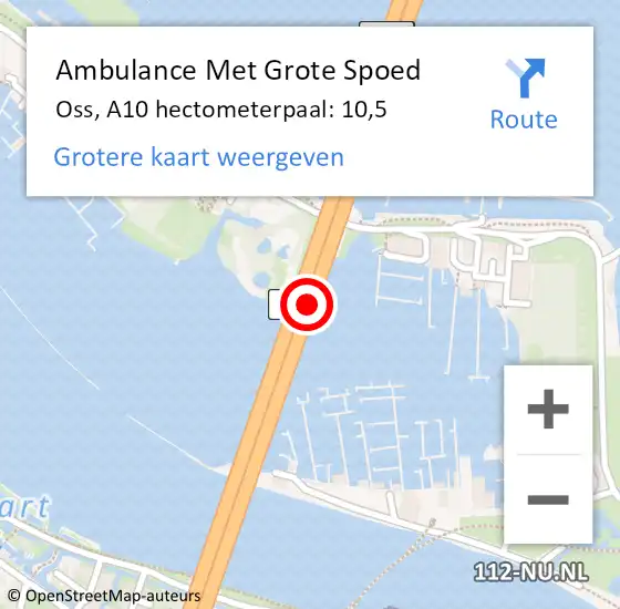 Locatie op kaart van de 112 melding: Ambulance Met Grote Spoed Naar Oss, A10 hectometerpaal: 10,5 op 28 november 2024 18:55